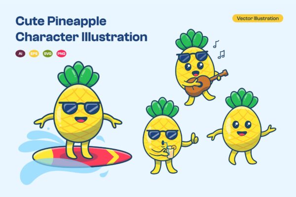 Cute Pineapple Character Illustration