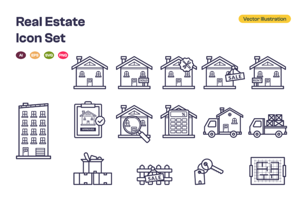 Real Estate Outline Icon Set